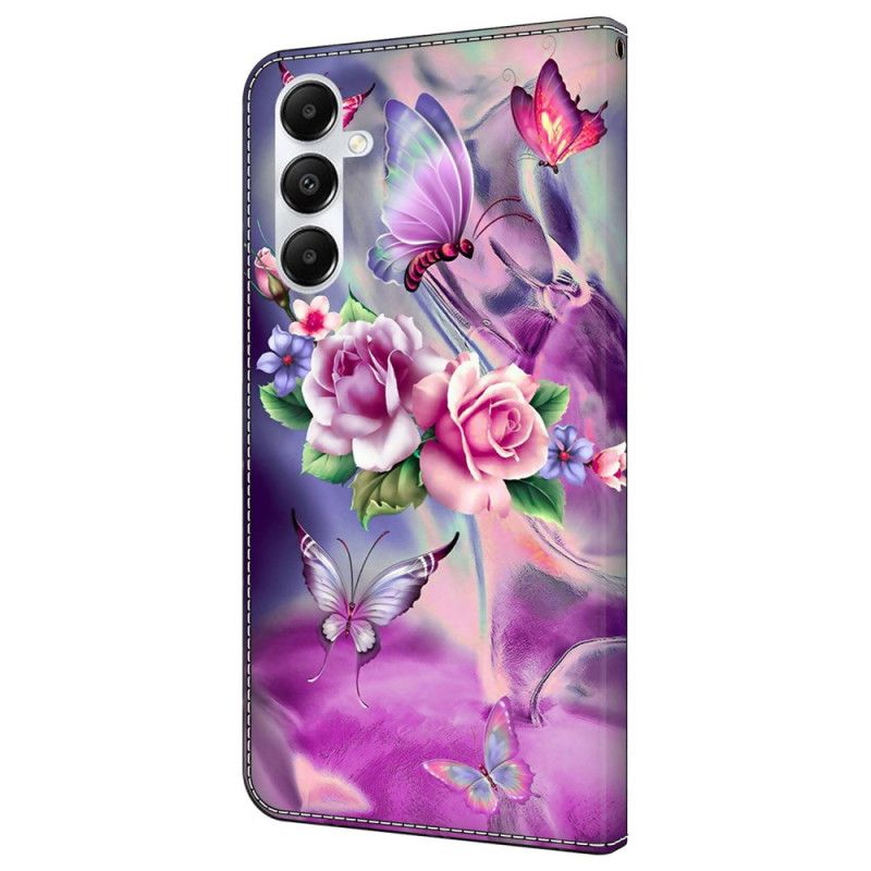 Fodral Samsung Galaxy A55 5g Lila Fjärilar Och Blommor