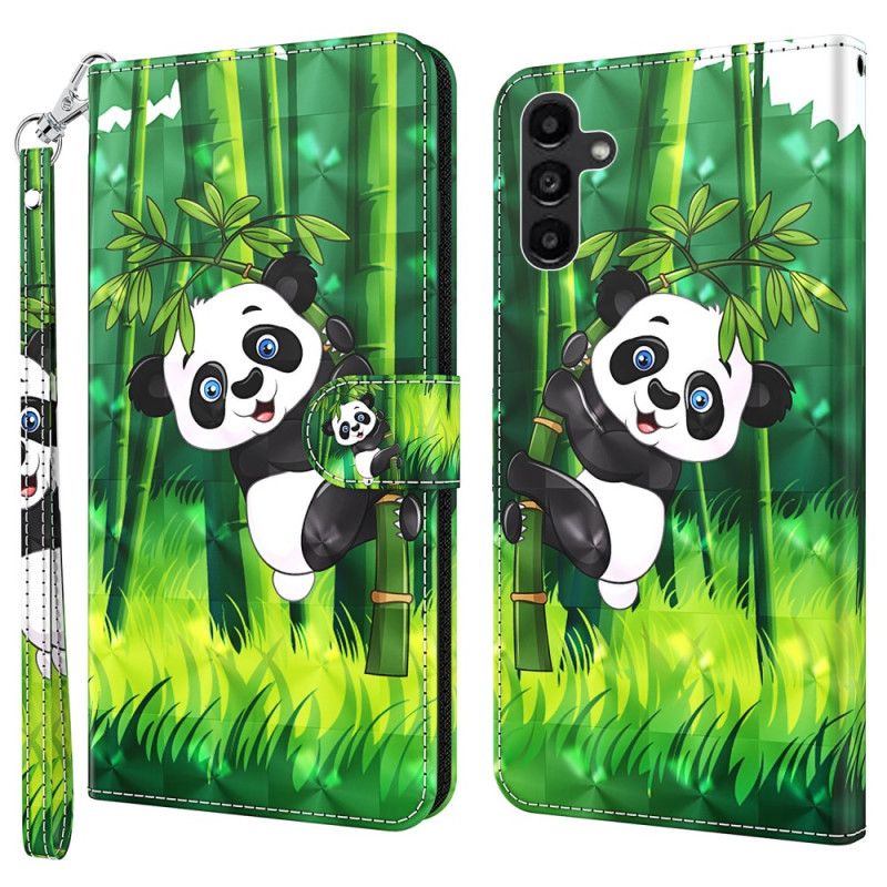 Läderfodral Samsung Galaxy A55 5g Telefonfodral Bambu Panda Med Rem