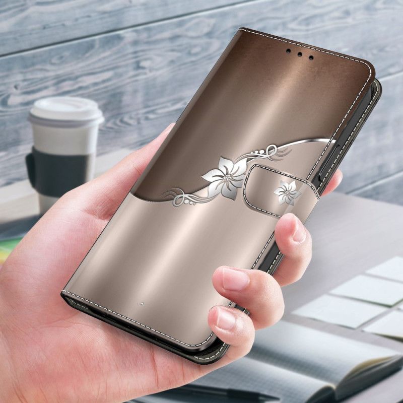 Läderskal Fodral Samsung Galaxy A55 5g Silverblomma