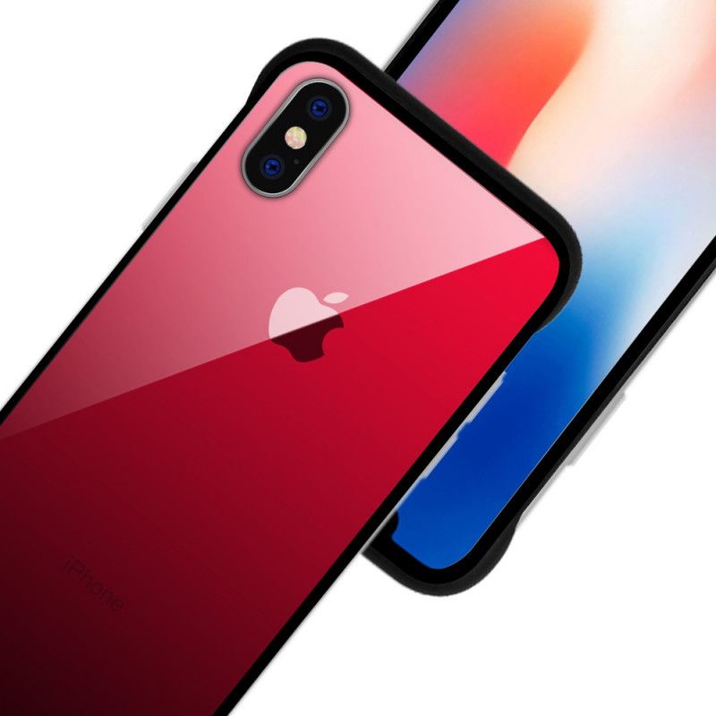 Skal för iPhone XS Röd Färger I Härdat Glas