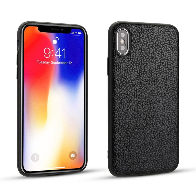 Skal iPhone XS Svart Äkta Litchiläder