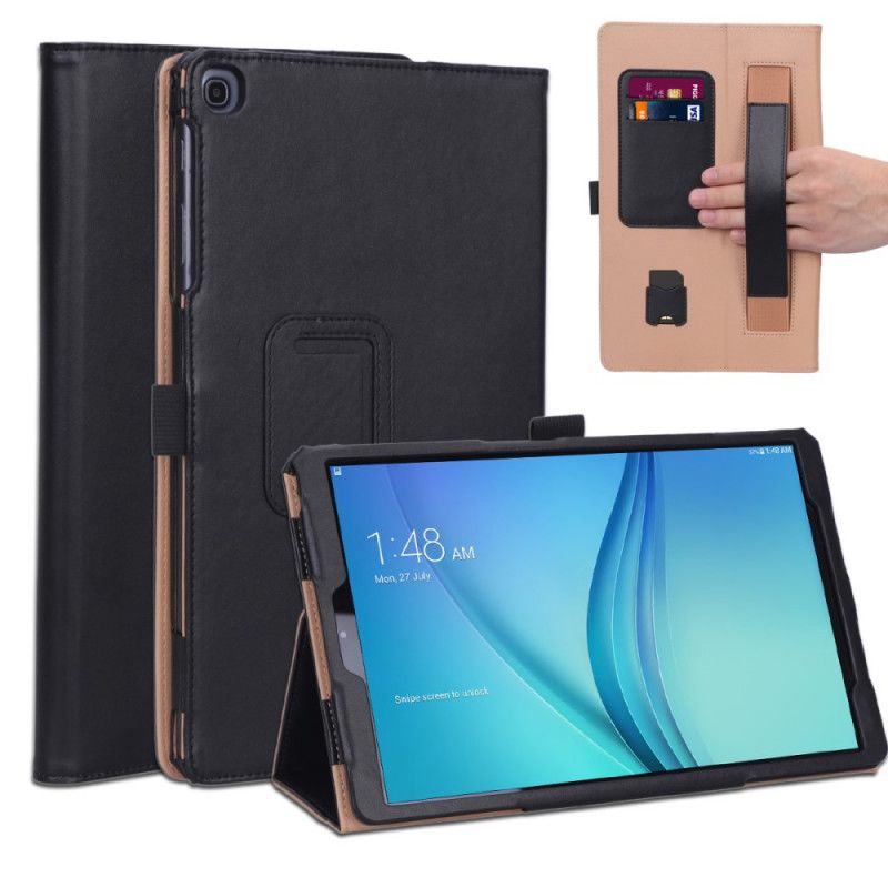 Case Samsung Galaxy Tab A 10.1 (2019) Svart Läderstil Med Rem