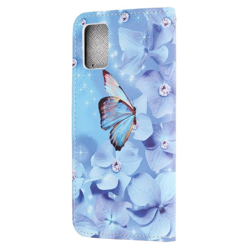 Fodral för Samsung Galaxy A52 4G / A52 5G Diamantfjärilar Med Rem