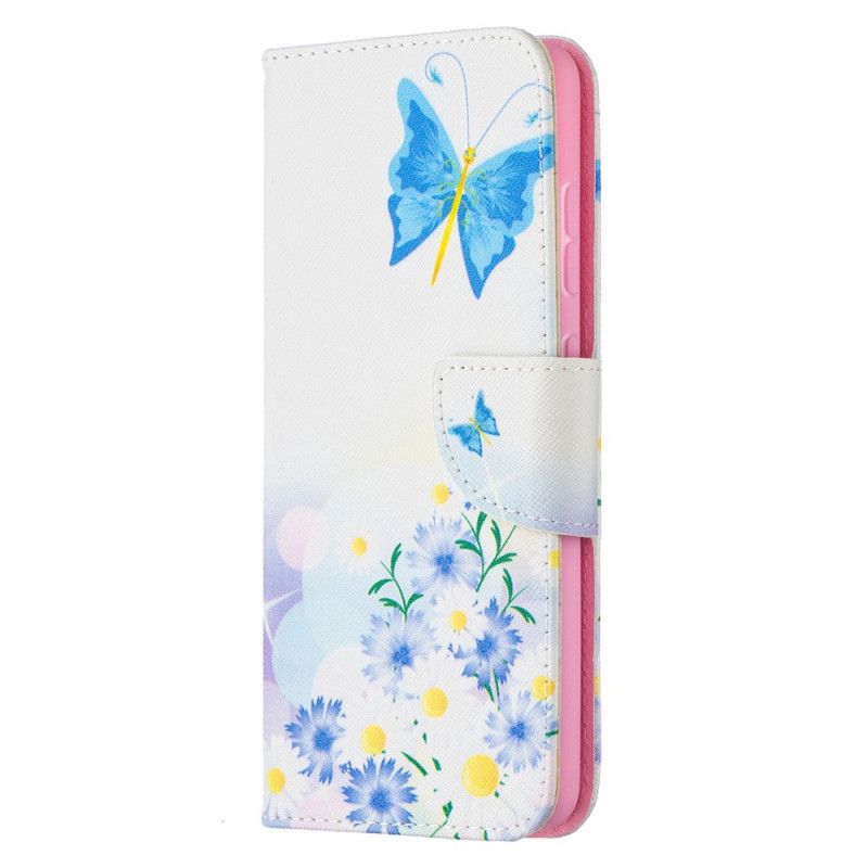Fodral för Samsung Galaxy A52 4G / A52 5G Magenta Målade Fjärilar Och Blommor