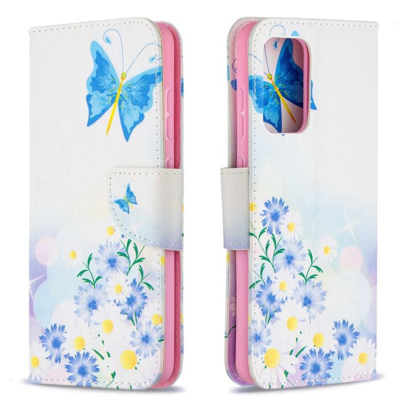 Fodral för Samsung Galaxy A52 4G / A52 5G Magenta Målade Fjärilar Och Blommor