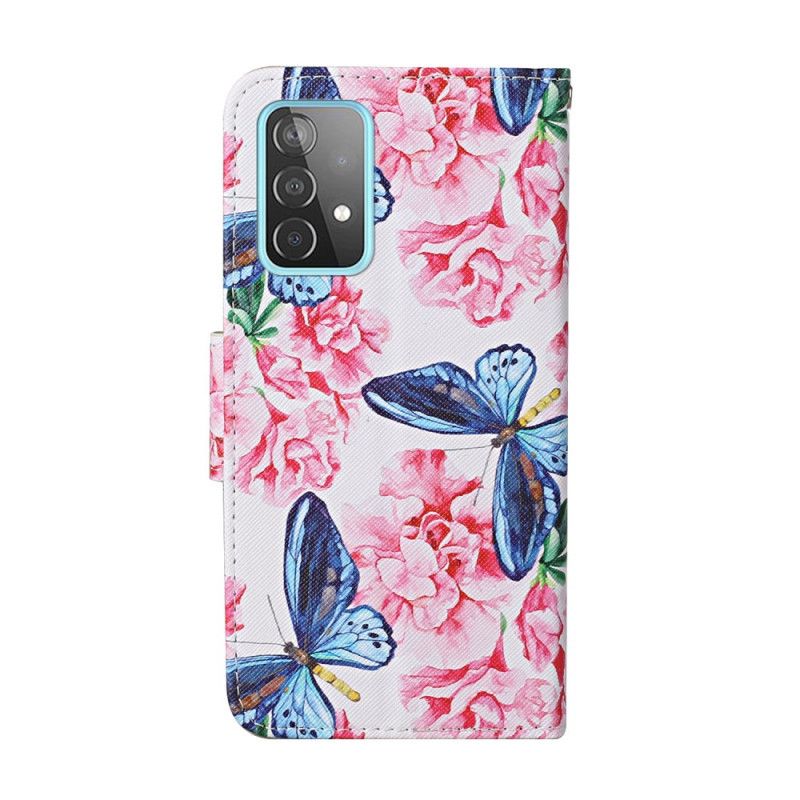 Fodral för Samsung Galaxy A52 4G / A52 5G Magenta Thong Blommiga Fjärilar