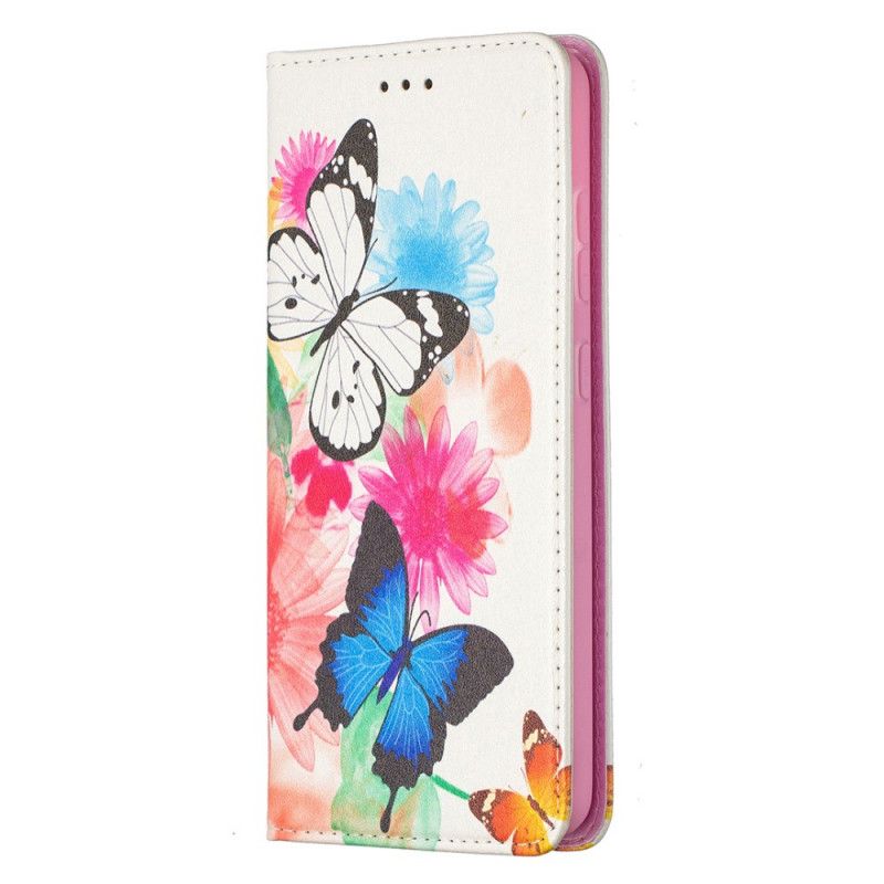 Folio-fodral Samsung Galaxy A52 4G / A52 5G Vit Färgglada Fjärilar