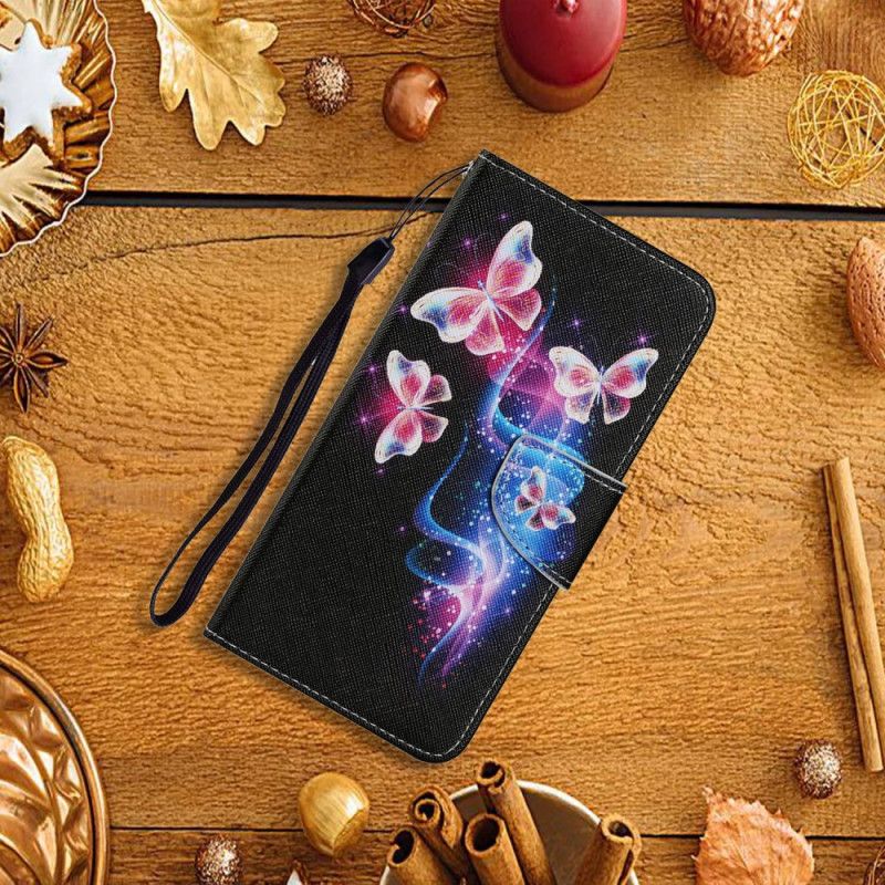 Läderfodral Samsung Galaxy A52 4G / A52 5G Magenta Mobilskal Magiska Fjärilar