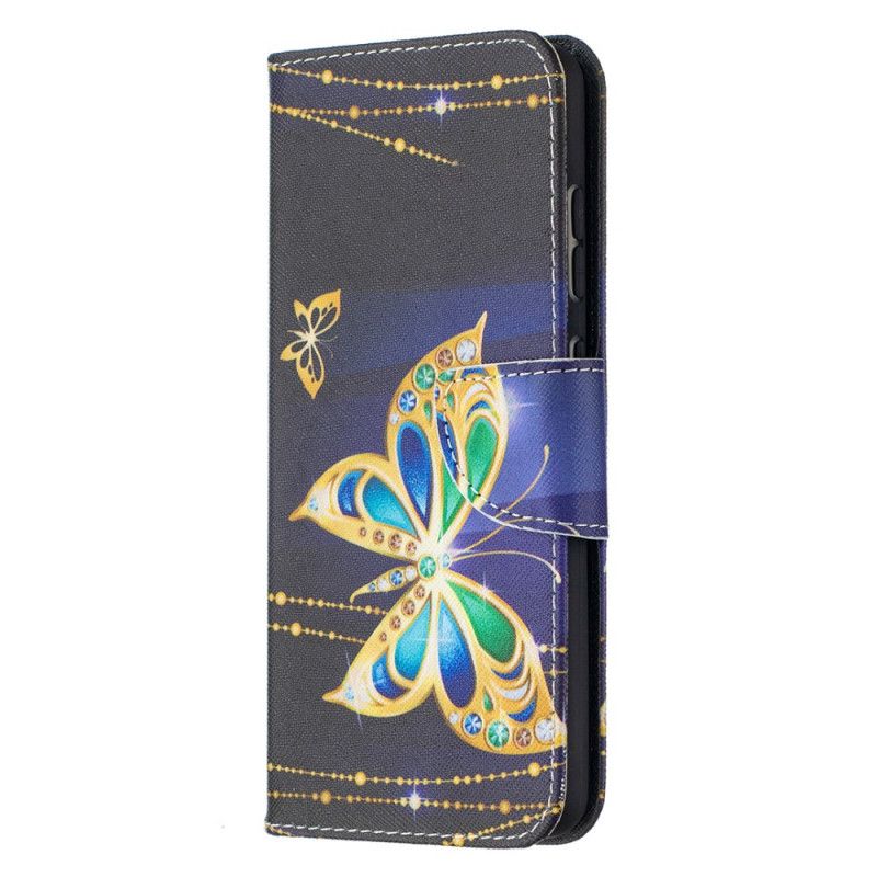 Läderfodral Samsung Galaxy A52 4G / A52 5G Mobilskal Gyllene Fjärilar
