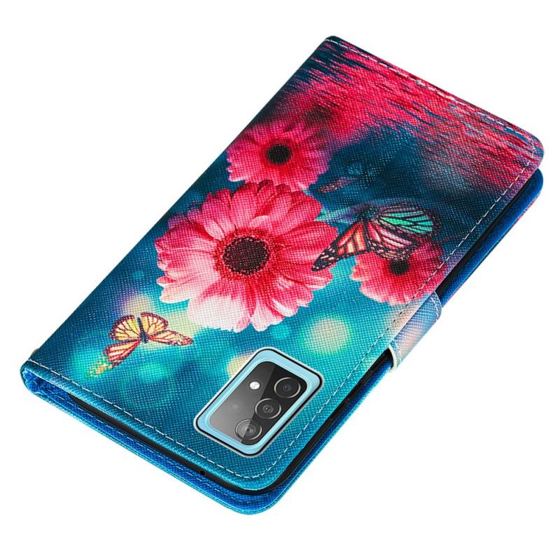 Läderskal Samsung Galaxy A52 4G / A52 5G Blommor Och Fjärilar