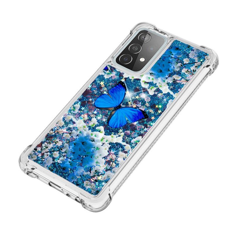 Skal Samsung Galaxy A52 4G / A52 5G Blå Glitterfjärilar