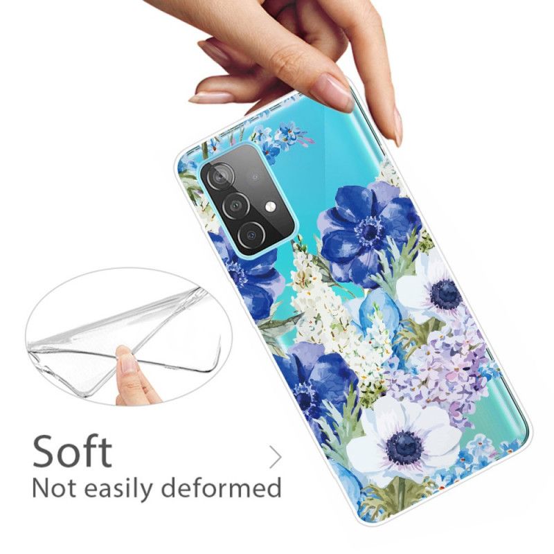 Skal Samsung Galaxy A52 4G / A52 5G Genomskinliga Akvarellblå Blommor