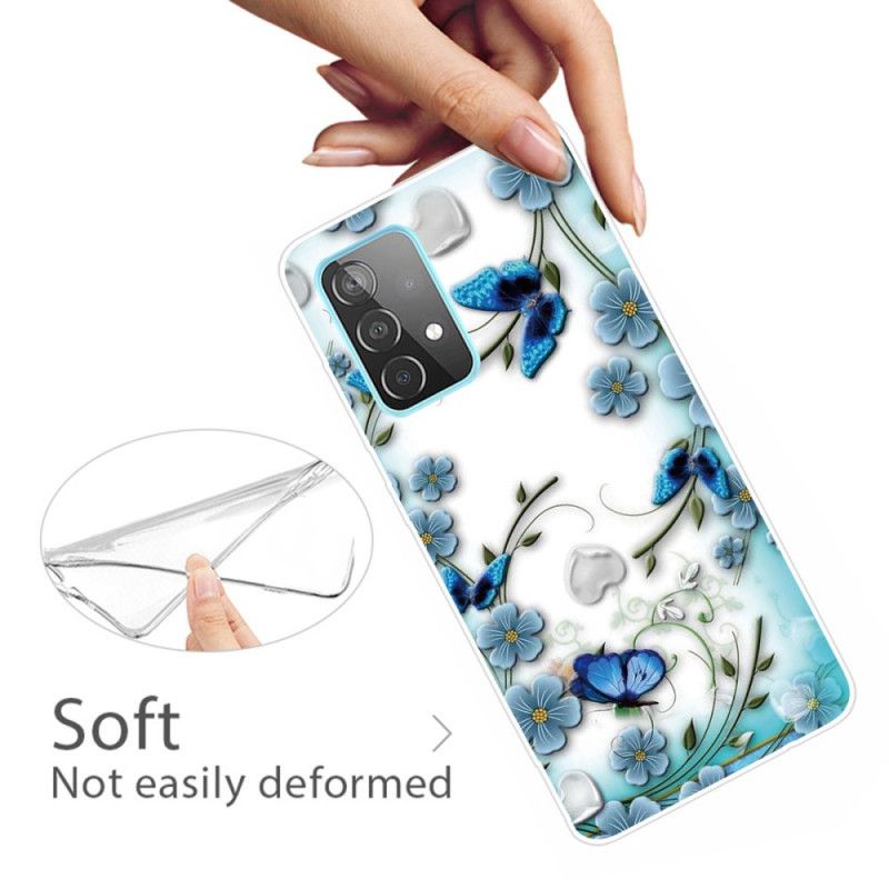 Skal Samsung Galaxy A52 4G / A52 5G Genomskinliga Fjärilar Och Retroblommor