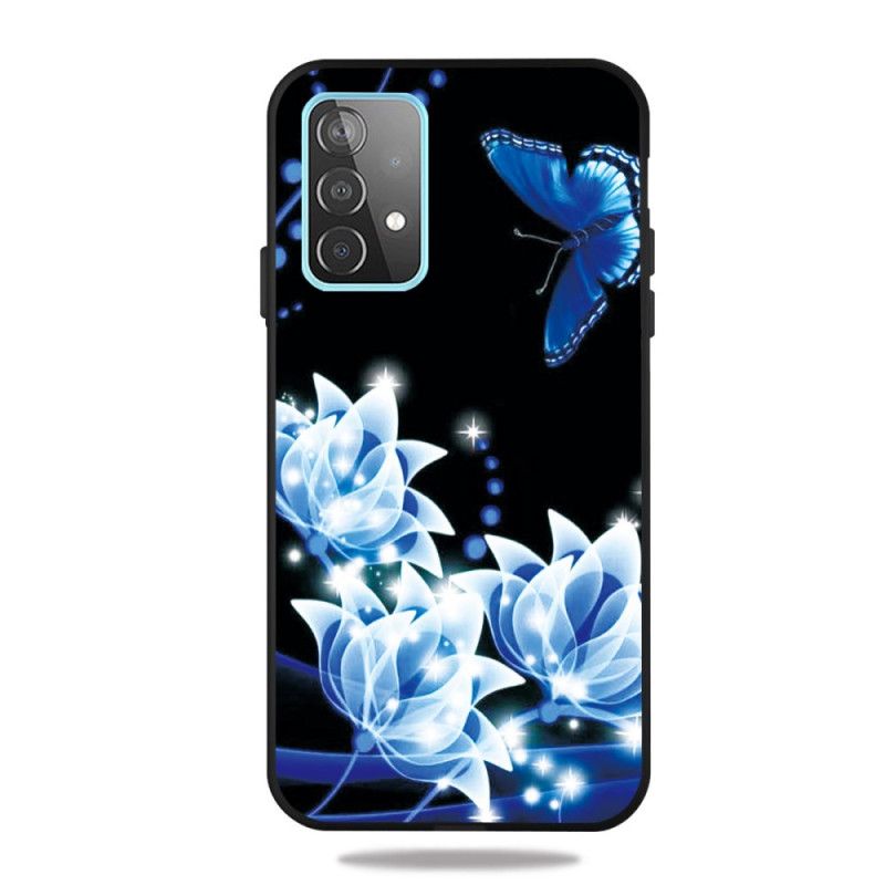 Skal Samsung Galaxy A52 4G / A52 5G Mörkblå Blå Blommor