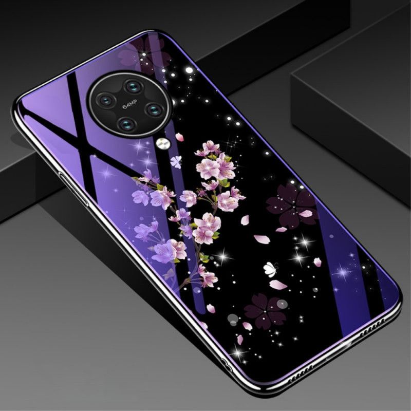 Skal Xiaomi Poco F2 Pro Lila Härdat Glas Och Blommig Silikon