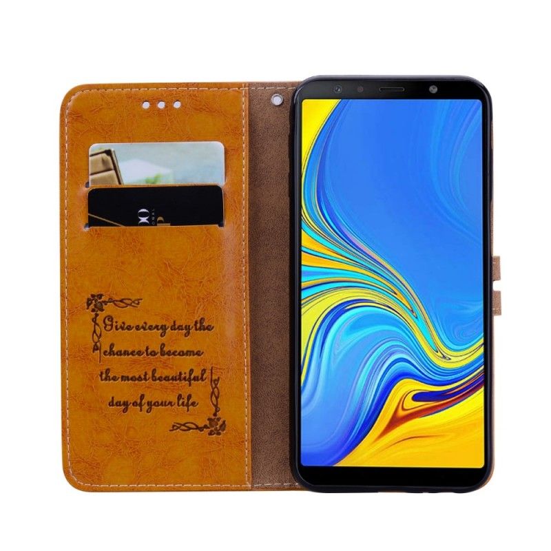 Fodral Samsung Galaxy J6 Plus Svart Vintage Lädereffekt Med Rem