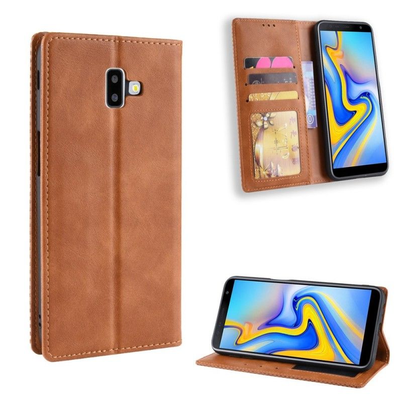 Folio-fodral Samsung Galaxy J6 Plus Svart Stiliserad Vintage Lädereffekt