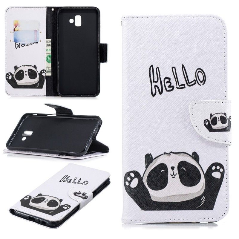 Läderfodral Samsung Galaxy J6 Plus Mobilskal Hej Panda