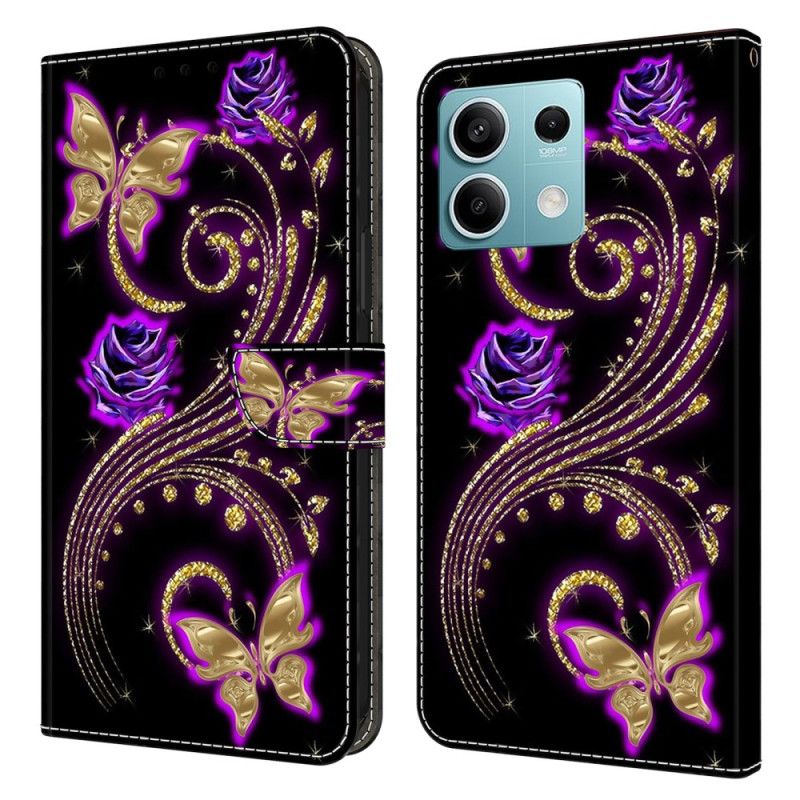 Fodral För Xiaomi Redmi Note 13 5g Violettblommor Och Fjärilar