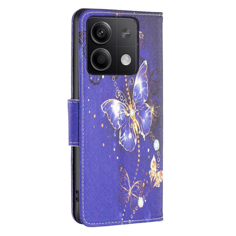 Läderfodral Xiaomi Redmi Note 13 5g Telefonfodral Lila Fjärilar