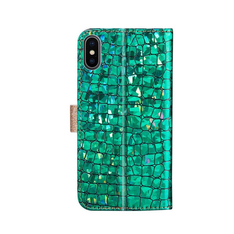 Fodral iPhone XS Max Gyllene Krokodildiamanter