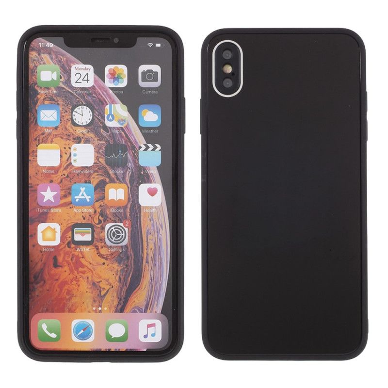 Skal för iPhone XS Max Svart Glasbaksida Och Silikonkant