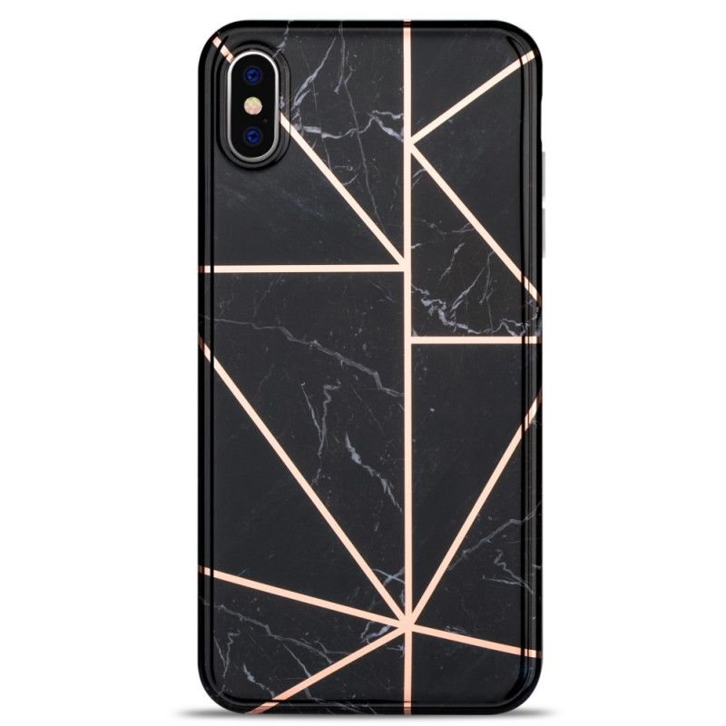 Skal iPhone XS Max Svart Flashig Geometrisk Marmor