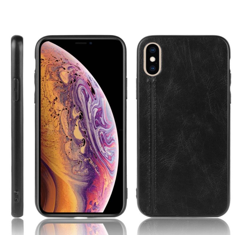 Skal iPhone XS Max Svart Sydd Lädereffekt