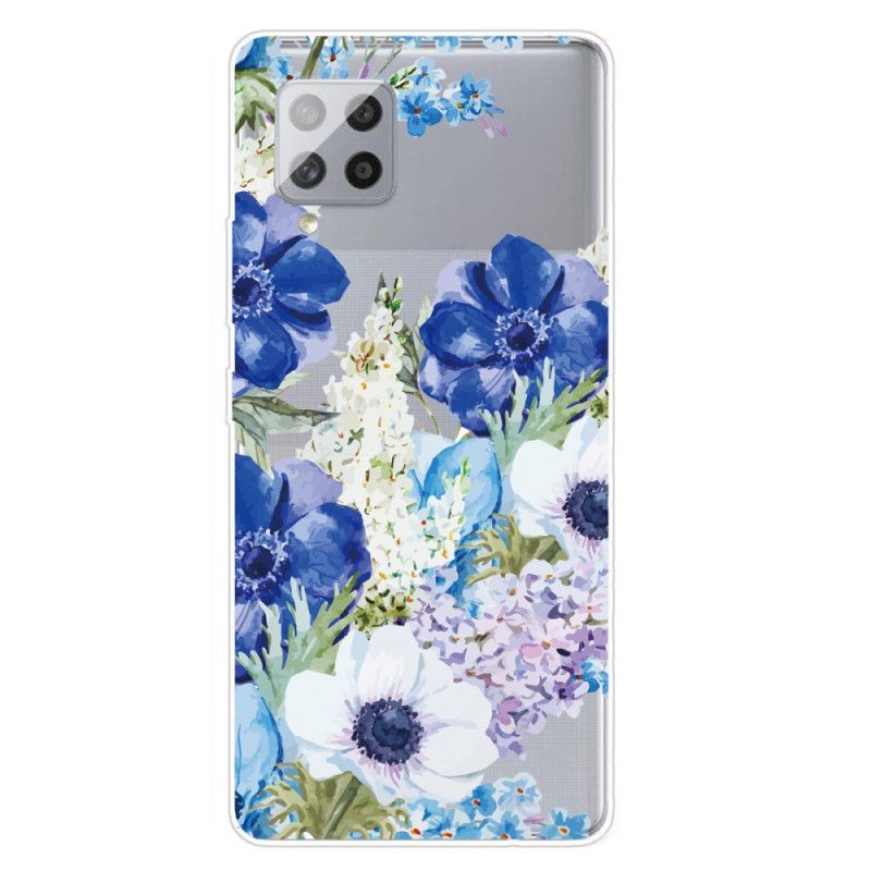 Skal för Samsung Galaxy A42 5G Genomskinliga Akvarellblå Blommor