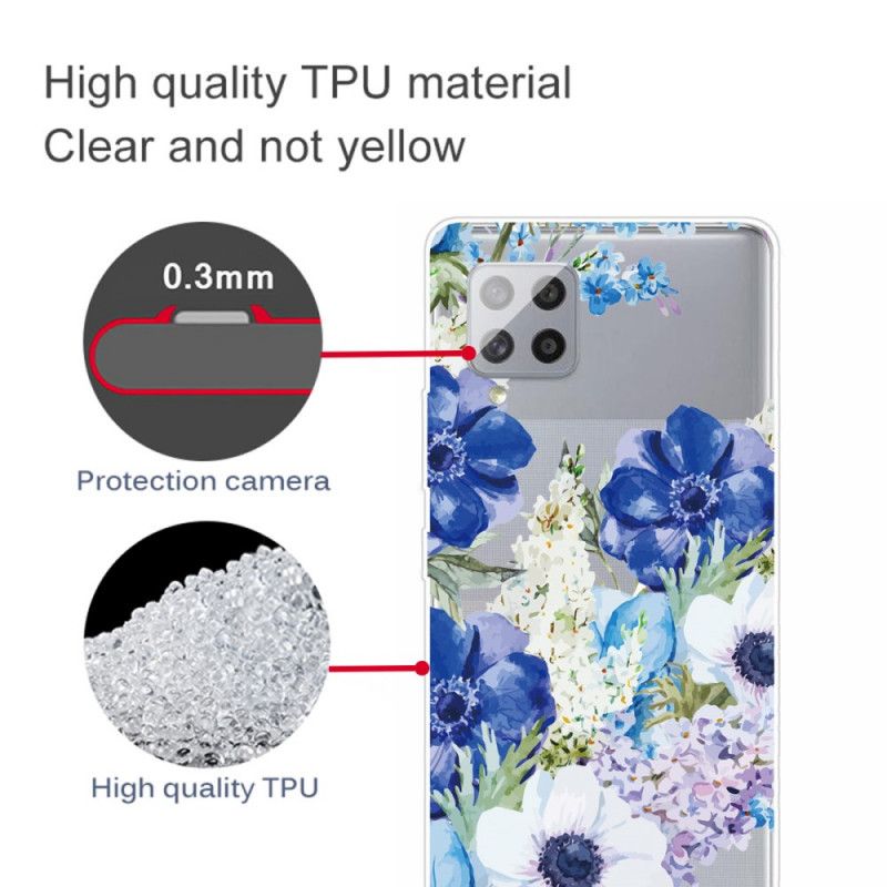 Skal för Samsung Galaxy A42 5G Genomskinliga Akvarellblå Blommor