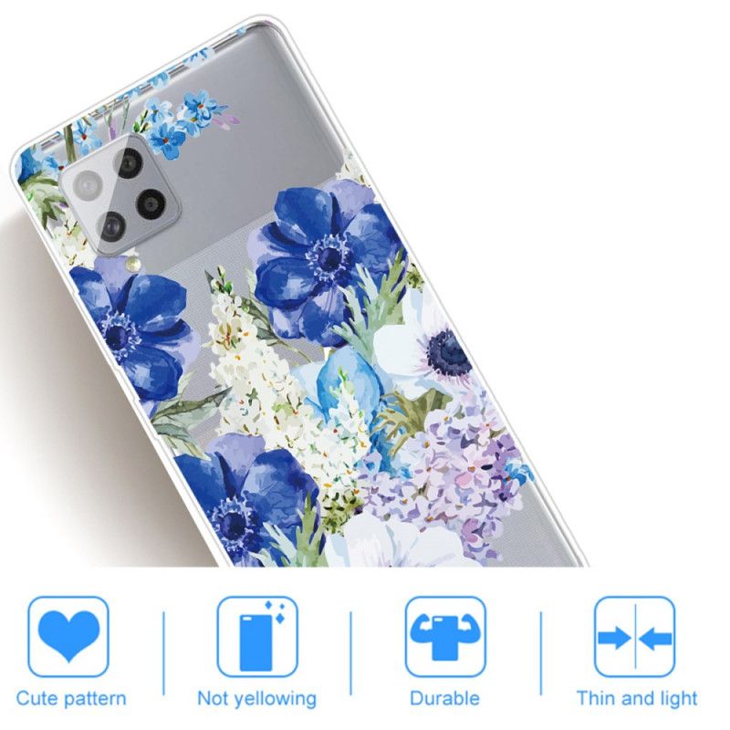 Skal för Samsung Galaxy A42 5G Genomskinliga Akvarellblå Blommor