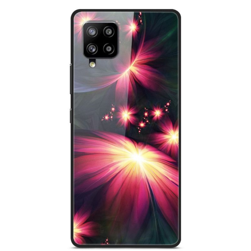 Skal för Samsung Galaxy A42 5G Röd Härdat Glas Fancy Blommor