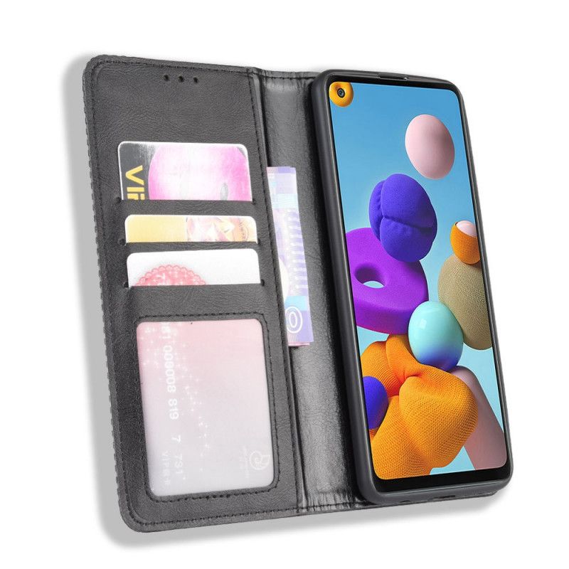 Folio-fodral för Samsung Galaxy A21s Svart Stiliserad Vintage Lädereffekt