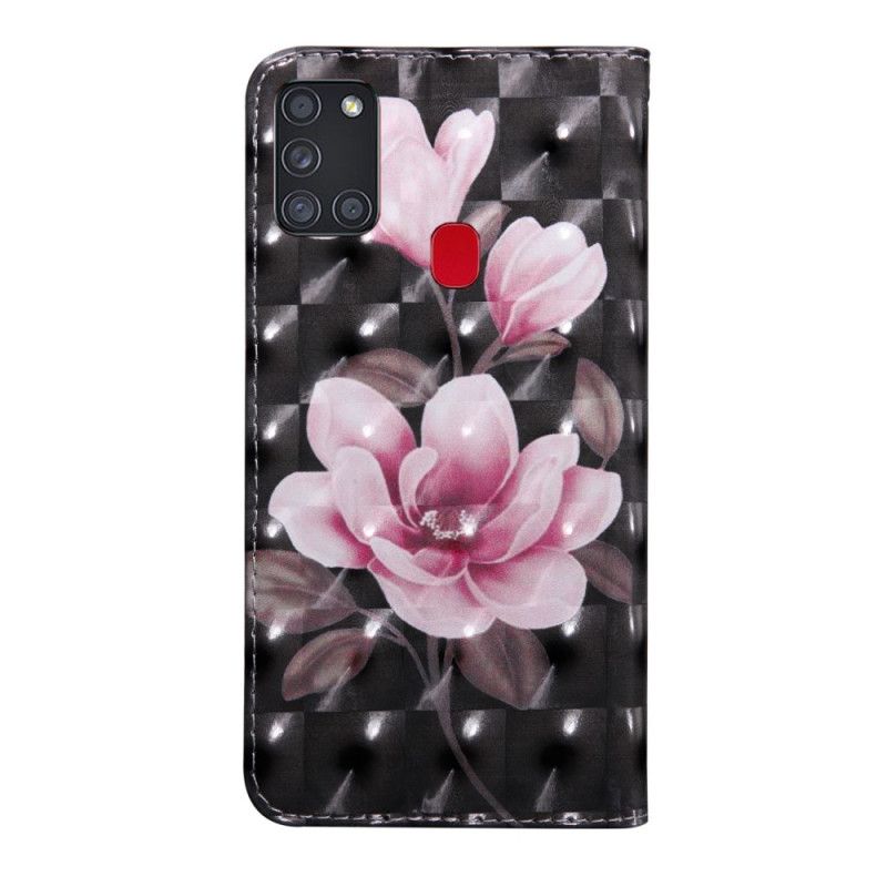 Läderfodral Samsung Galaxy A21s Mobilskal Blommor Blommar