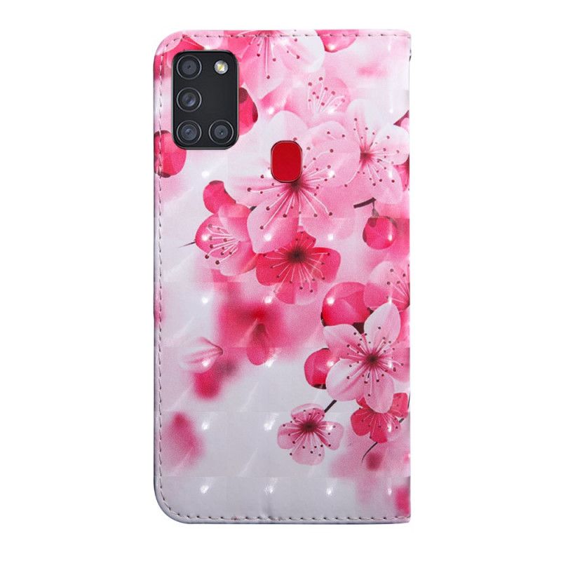 Läderfodral Samsung Galaxy A21s Mobilskal Rosa Blommor