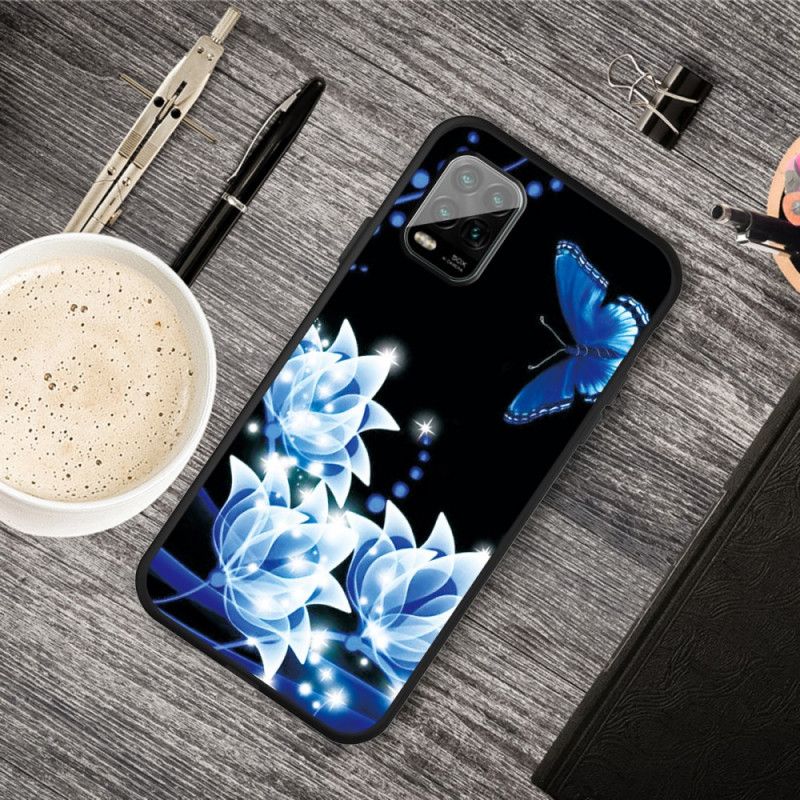 Skal Xiaomi Mi 10 Lite Fjäril Och Blå Blommor