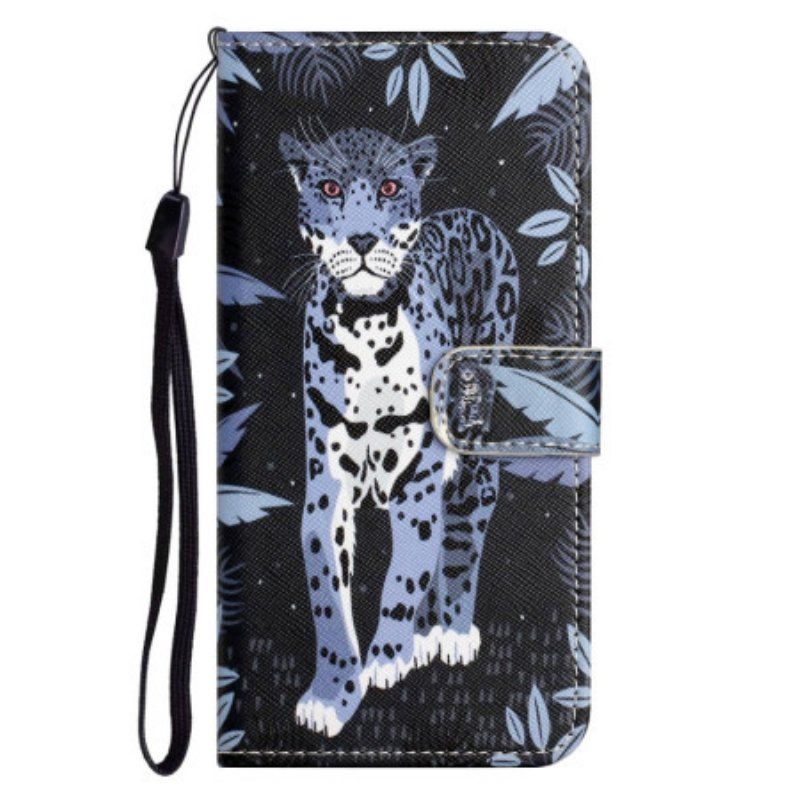 Folio-fodral iPhone 14 Plus Med Kedjar Strappy Leopard