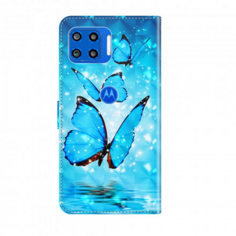 Läderfodral Moto G 5g Plus Telefonfodral Flying Blue Butterflies