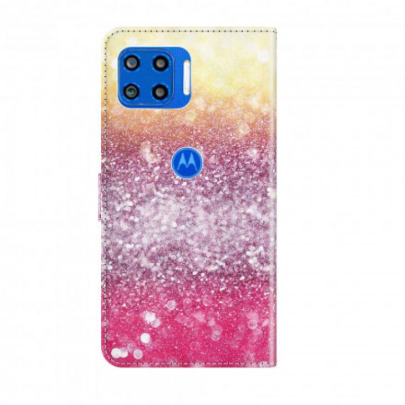 Läderskal Fodral Moto G 5g Plus Magenta Glitter Gradient