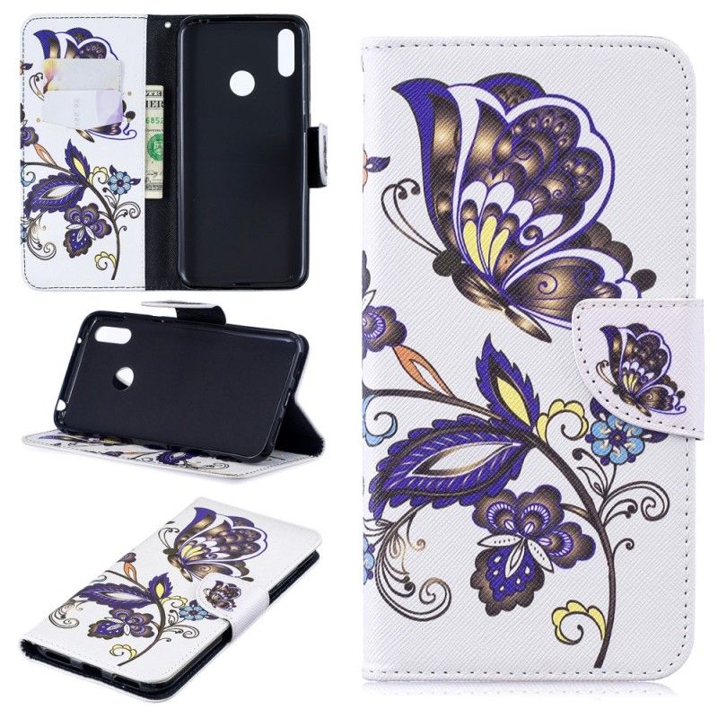 Läderfodral Huawei Y7 2019 Mobilskal Fjäril Tatuering