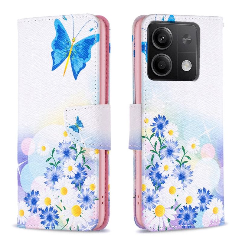 Fodral För Xiaomi Redmi Note 13 4g Fjäril Och Blommor Akvarell