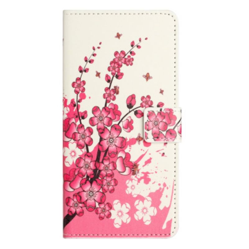 Läderskal Fodral Xiaomi Redmi Note 13 4g Plommonblommor