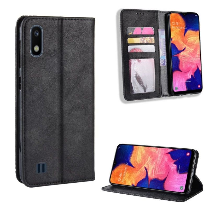 Folio-fodral för Samsung Galaxy A10 Svart Stiliserad Vintage Lädereffekt