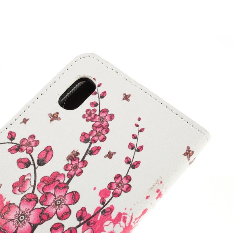 Läderfodral Samsung Galaxy A10 Magenta Tropiska Blommor