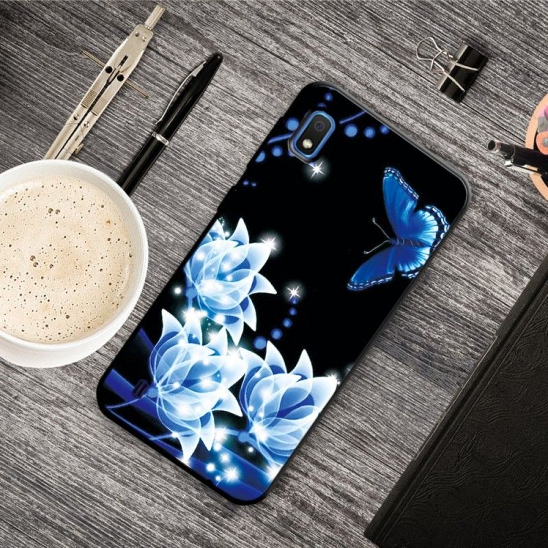 Skal Samsung Galaxy A10 Mobilskal Fjäril Och Blå Blommor