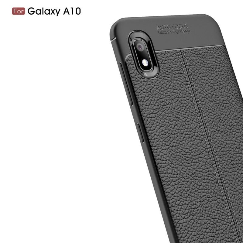 Skal Samsung Galaxy A10 Svart Dubbelt Linjelychee-Lädereffekt