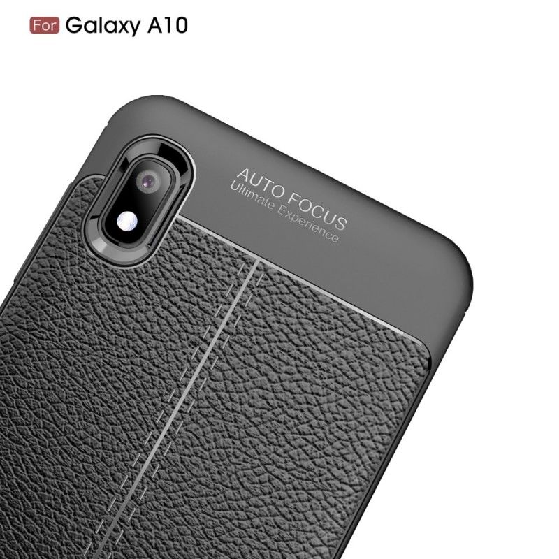 Skal Samsung Galaxy A10 Svart Dubbelt Linjelychee-Lädereffekt