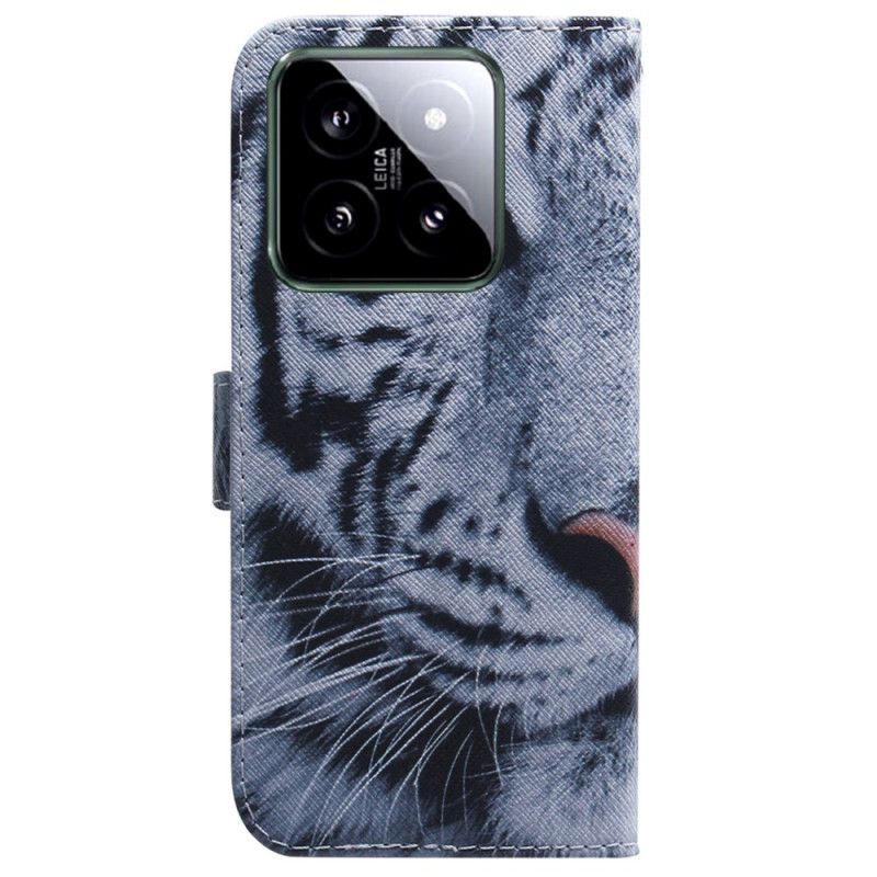 Läderfodral Xiaomi 14 Telefonfodral Vit Tiger