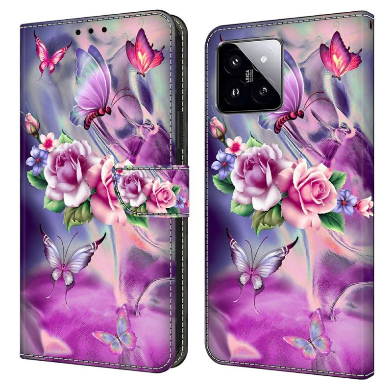 Skyddsfodral Xiaomi 14 Lila Fjärilar Och Blommor