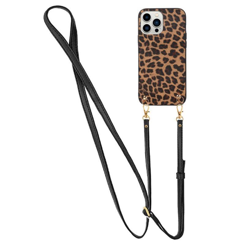 Skal iPhone 14 Pro Leopard Med Axelrem